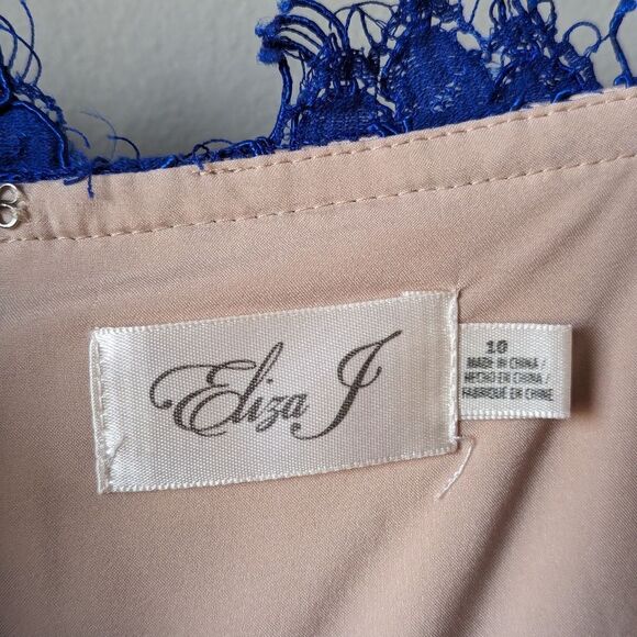 Eliza J Lace Cobalt Blue Illusion Dress Women's Sz 10 Pockets Adjustable NWOT - Picture 10 of 16